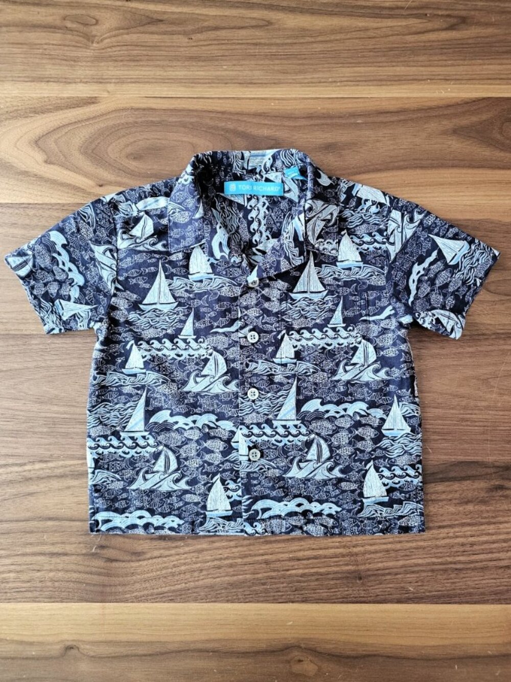 Tori Richard Boys Hawaiian Shirt 3T Blue Fish Made in Hawaii